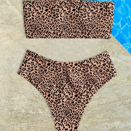 Damen Bandeau-Bikini-Set mit elegantem Leopardenmuster R&B