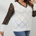 Damen V-Ausschnitt Pullover mit eleganten Spitzenärmeln