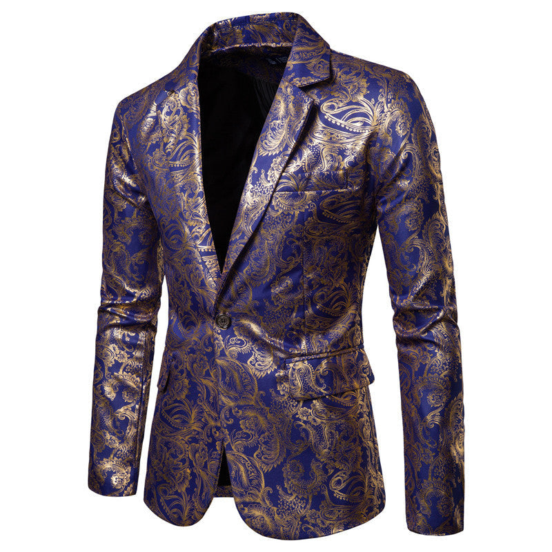 Herren exklusiver Paillettenblazer mit goldenen Verzierungen und modernem Schnitt R&B
