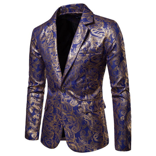 Herren exklusiver Paillettenblazer mit goldenen Verzierungen und modernem Schnitt R&B