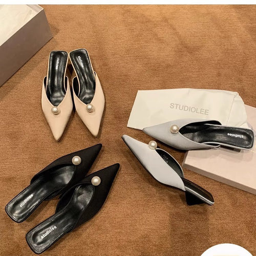 Damen Slingback-Schuhe mit geschwungenem Absatz und eleganter Perlen-Applikation R&B