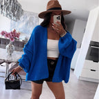 Damen oversized Strickjacke mit lässigen Ballonärmeln und strukturiertem Material R&B