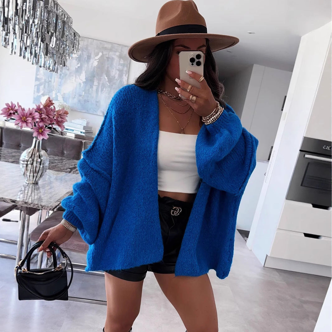Damen oversized Strickjacke mit lässigen Ballonärmeln und strukturiertem Material R&B