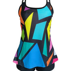 Damen Schwimmdress mit geometrischem Muster und verstellbaren Trägern R&B