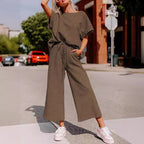 Damen lässiges Jumpsuit-Set aus weichem Material mit elastischem Bund und weit geschnittenen Beinen