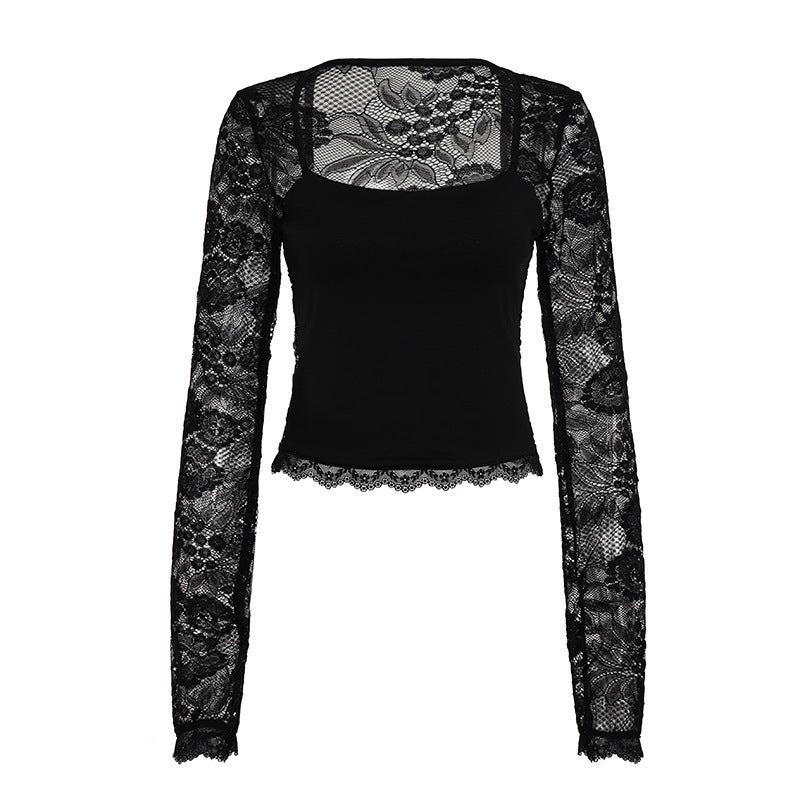 Damen kurzärmeliges Oberteil mit eleganten Spitzenärmeln und raffiniertem Design R&B