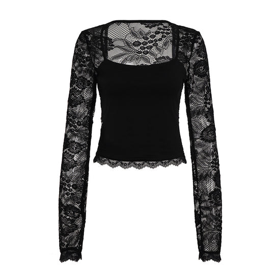 Damen kurzärmeliges Oberteil mit eleganten Spitzenärmeln und raffiniertem Design R&B