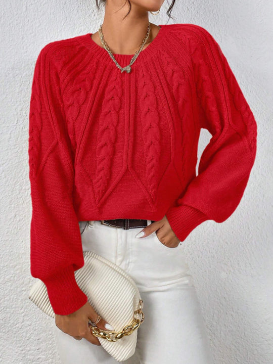 Damen Strickpullover mit Zopfmuster und weitem Schnitt R&B