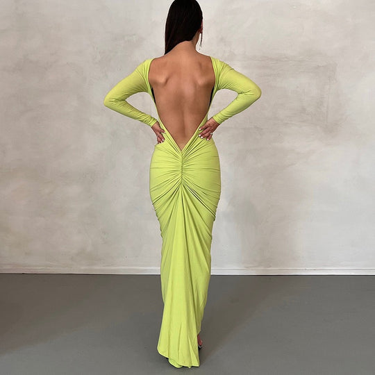 Damen Elegantes figurbetontes Maxikleid mit langen Ärmeln und Rundhalsausschnitt R&B
