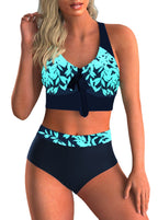 Damen Hochtailliertes Bikini-Set mit floralem Muster und bindbaren Design R&B
