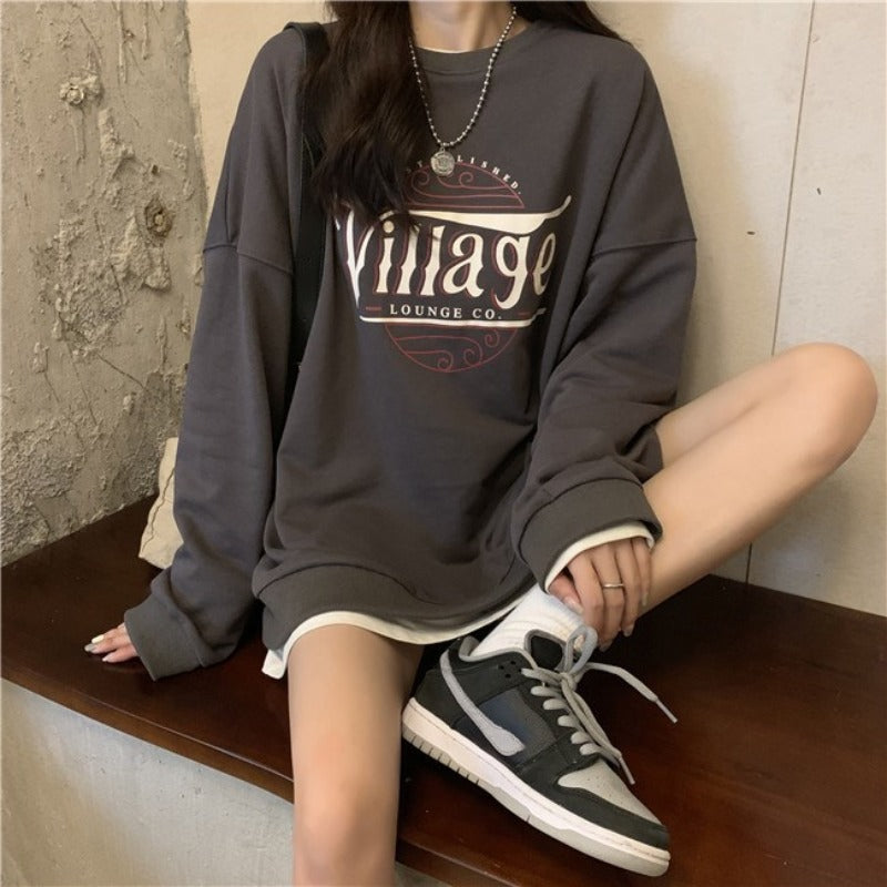 Damen lässiger Oversized Pullover mit kreativem Druck und bequemen, atmungsaktiven Materialien