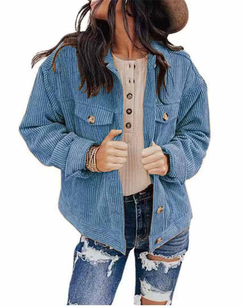 Damen lässige Kordjacke im Oversized-Schnitt mit Knopfdetails R&B