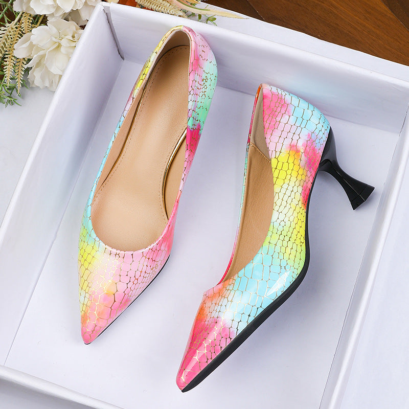 Damen spitze High Heels mit buntem Schlangen-Design R&B