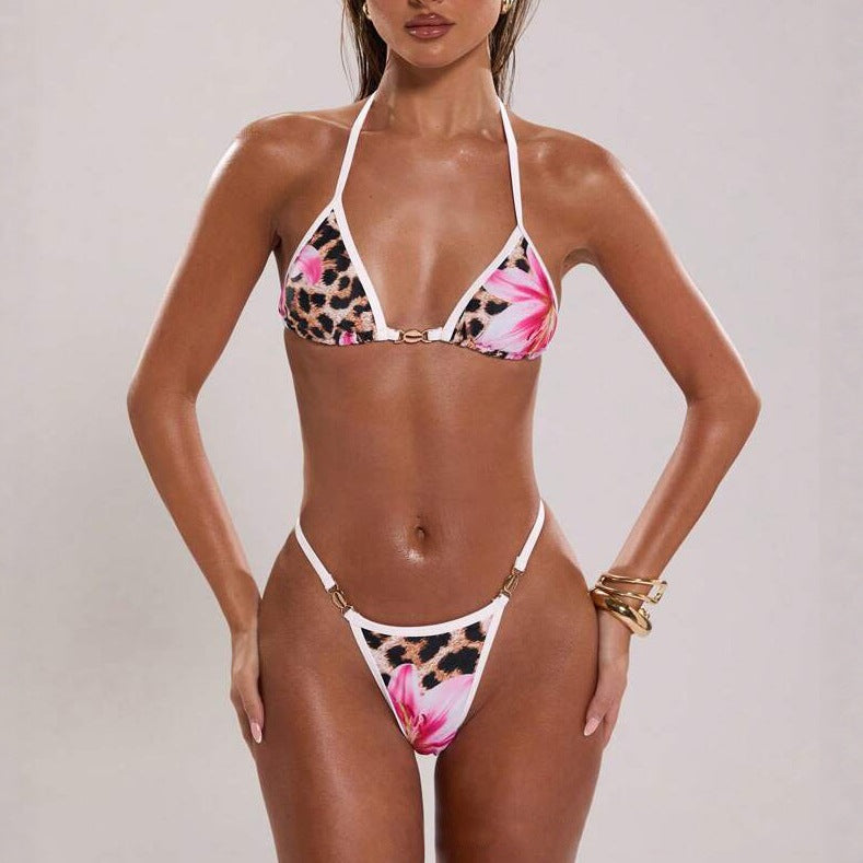 Damen Triangel-Bikini mit fröhlichem Blumendruck und tierischem Muster R&B