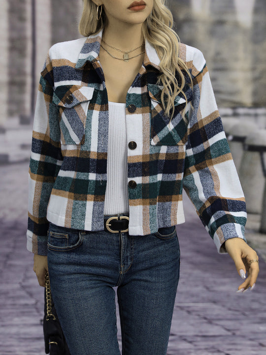 Damen Karierte Flanelljacke mit Taschen R&B