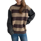 Damen lässiger Strickpullover mit auffälligem Blockstreifenmuster und weiten Ärmeln R&B