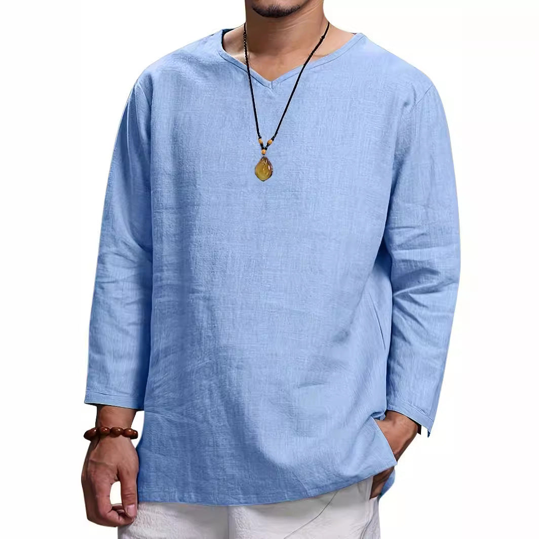Herren Lässiges Langarmshirt mit V-Ausschnitt und praktischen Seitentaschen R&B