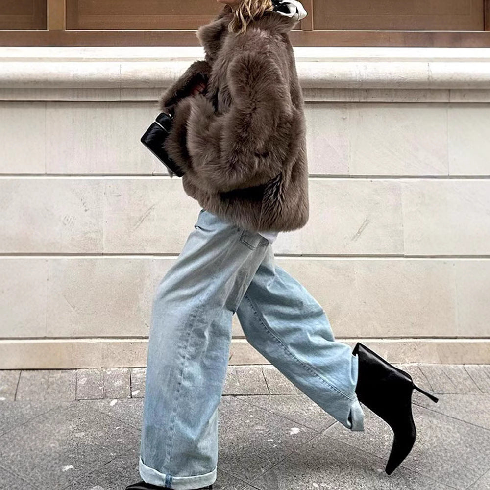 Damen Kunstfelljacke mit hochschließendem Kragen und luxuriösem Design R&B