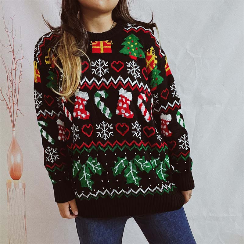 R&B | Weihnachtlicher Strickpullover Mit Schneeflockenmotiv