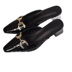 Damen elegante Mules mit Krokoprägung und dekorativen Schnallen R&B