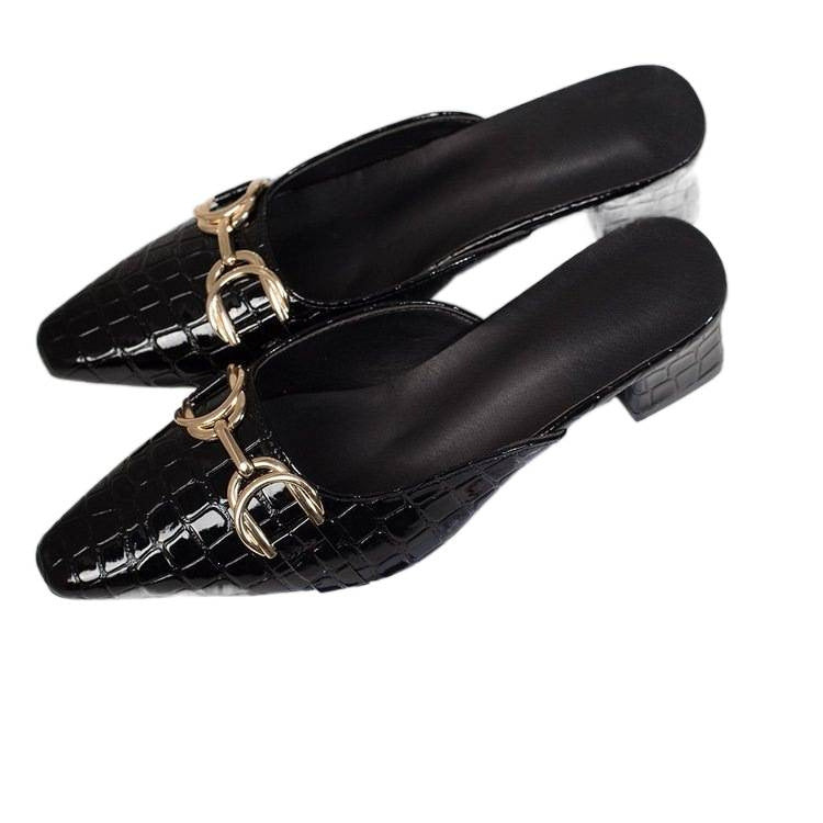 Damen elegante Mules mit Krokoprägung und dekorativen Schnallen R&B