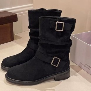 Damen modische Stiefel mit elegantem Riemen und rohem Look R&B