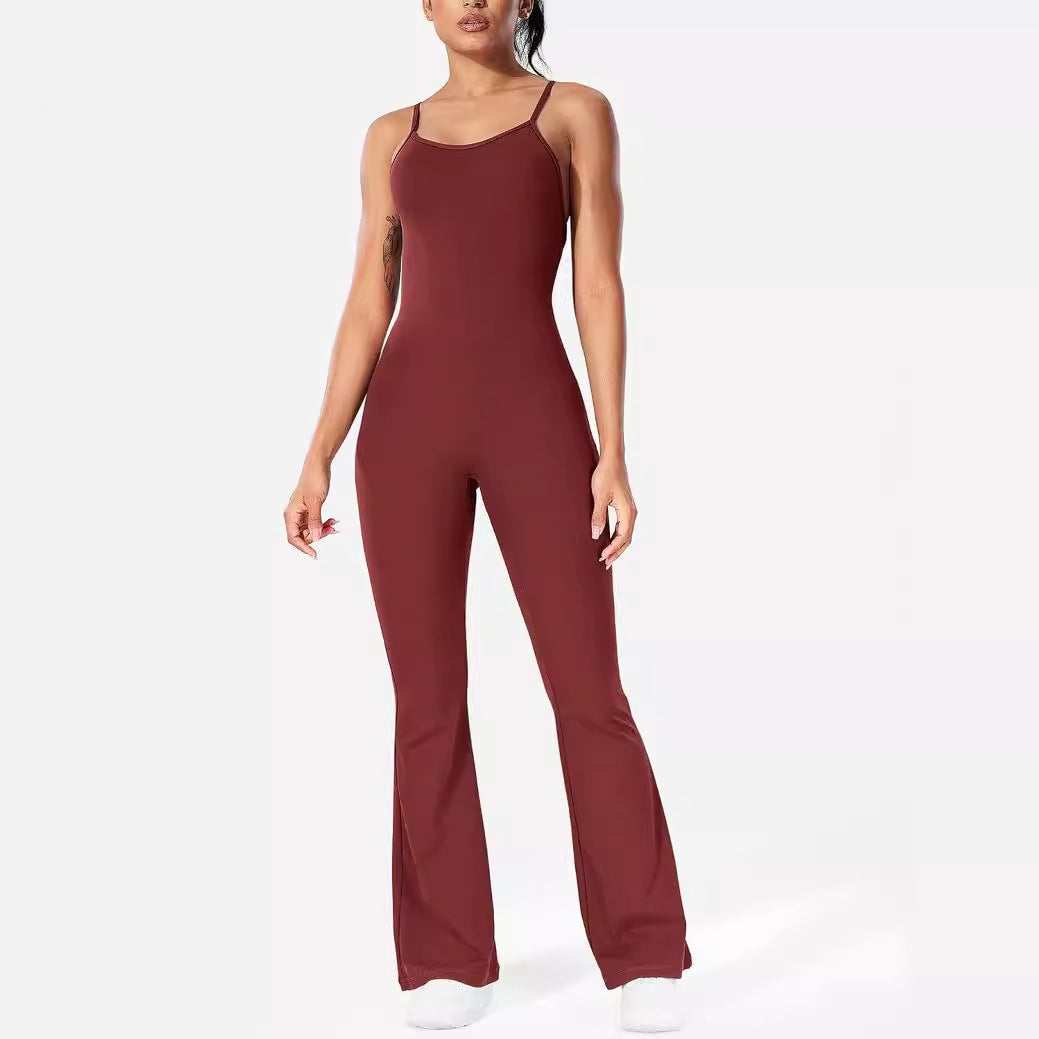 DamenSportlicher Jumpsuit mit schickem U-Ausschnitt und flared Beinen R&B