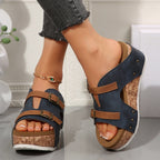 Damen modische Clogs mit Korksohle und dekorativen Schnallen R&B