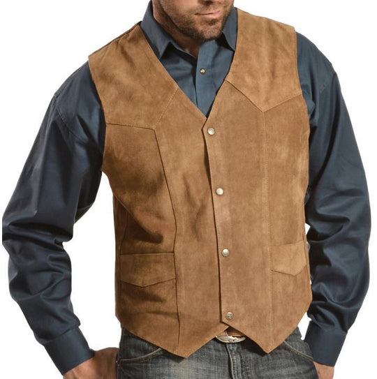 Herren Wildlederweste mit seitlichen Taschen und Druckknopfverschluss R&B