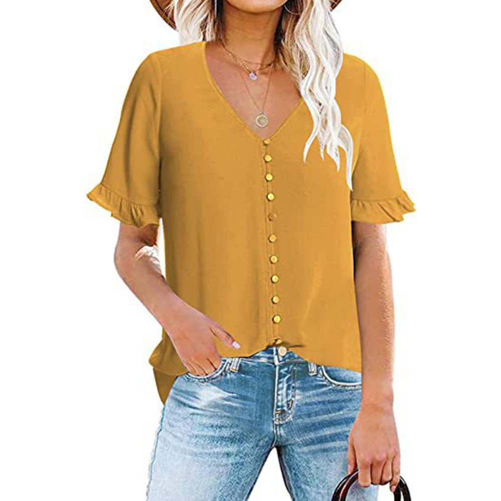 Damen Leichtes V-Ausschnitt Blusentop mit Rüschendetails R&B