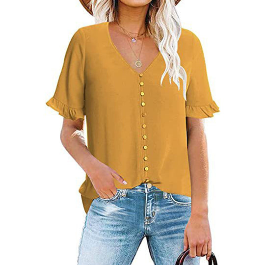 Damen Leichtes V-Ausschnitt Blusentop mit Rüschendetails R&B