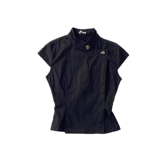 Damen Modisches Kurzarmshirt mit Stehkragen und dezenten Knopfdetails R&B
