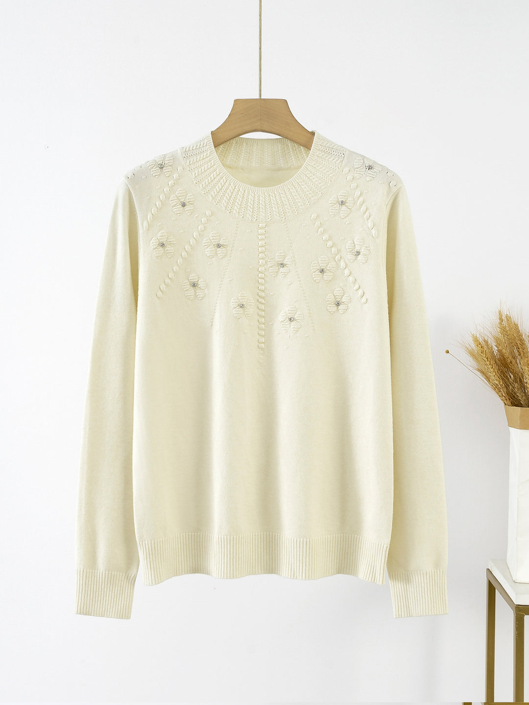Damen eleganter Strickpullover mit floralem Design R&B