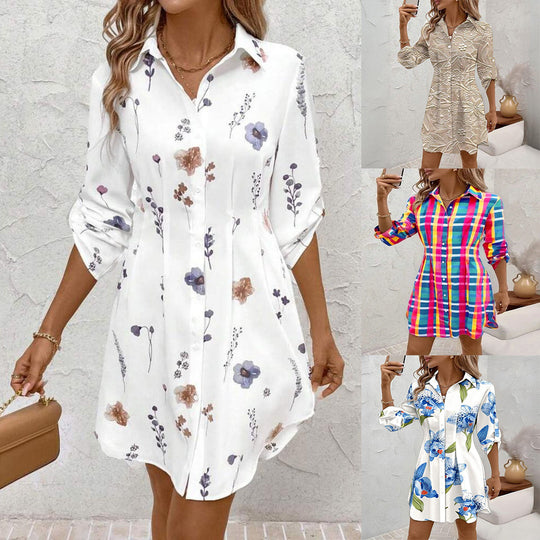 Damen Hemdblusenkleid mit floralen Akzenten und komfortablem Schnitt R&B