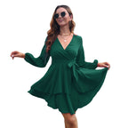 Damen Wickelkleid mit fließendem Rock und elegantem V-Ausschnitt R&B