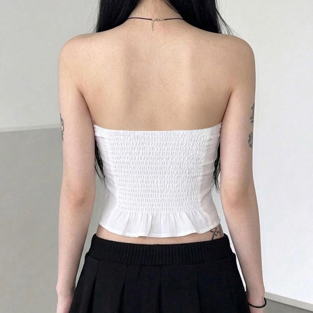 Damen-Spitzen-Bandeau-Top mit Raffungen und dekorativem Bindeband R&B