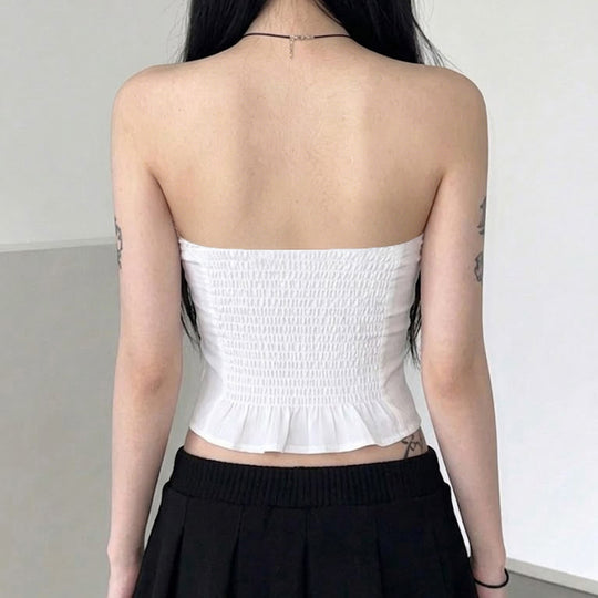 Damen-Spitzen-Bandeau-Top mit Raffungen und dekorativem Bindeband R&B