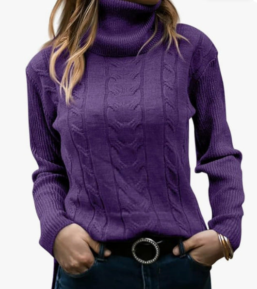 Damen Strickpullover mit Stehkragen und Zopfmuster R&B