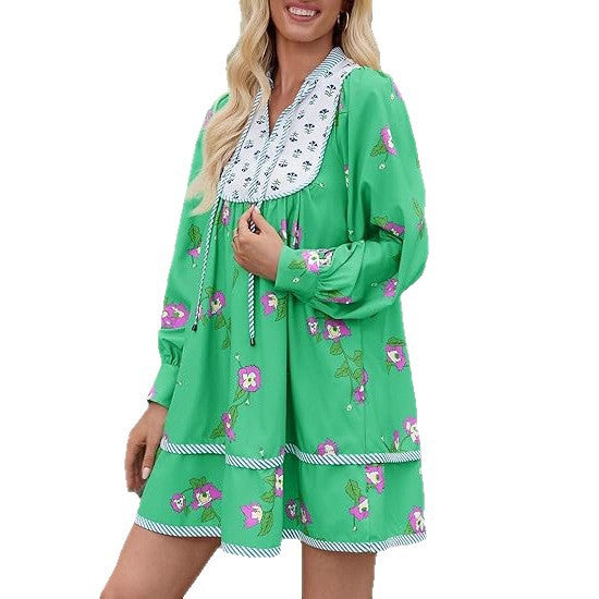 Damen Blusenkleid mit floralem Design und gerafftem Ausschnitt R&B