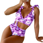 Damen Hochtaillierter Blumen-Bikini-Set R&B
