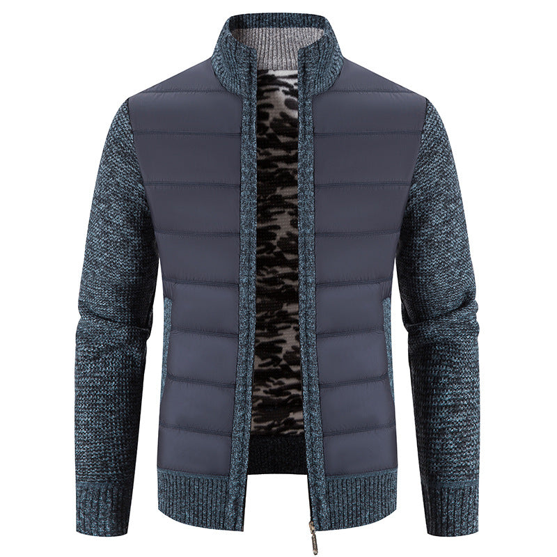 Herren Steppjacke mit hybridem Strickdesign und hohem Kragen