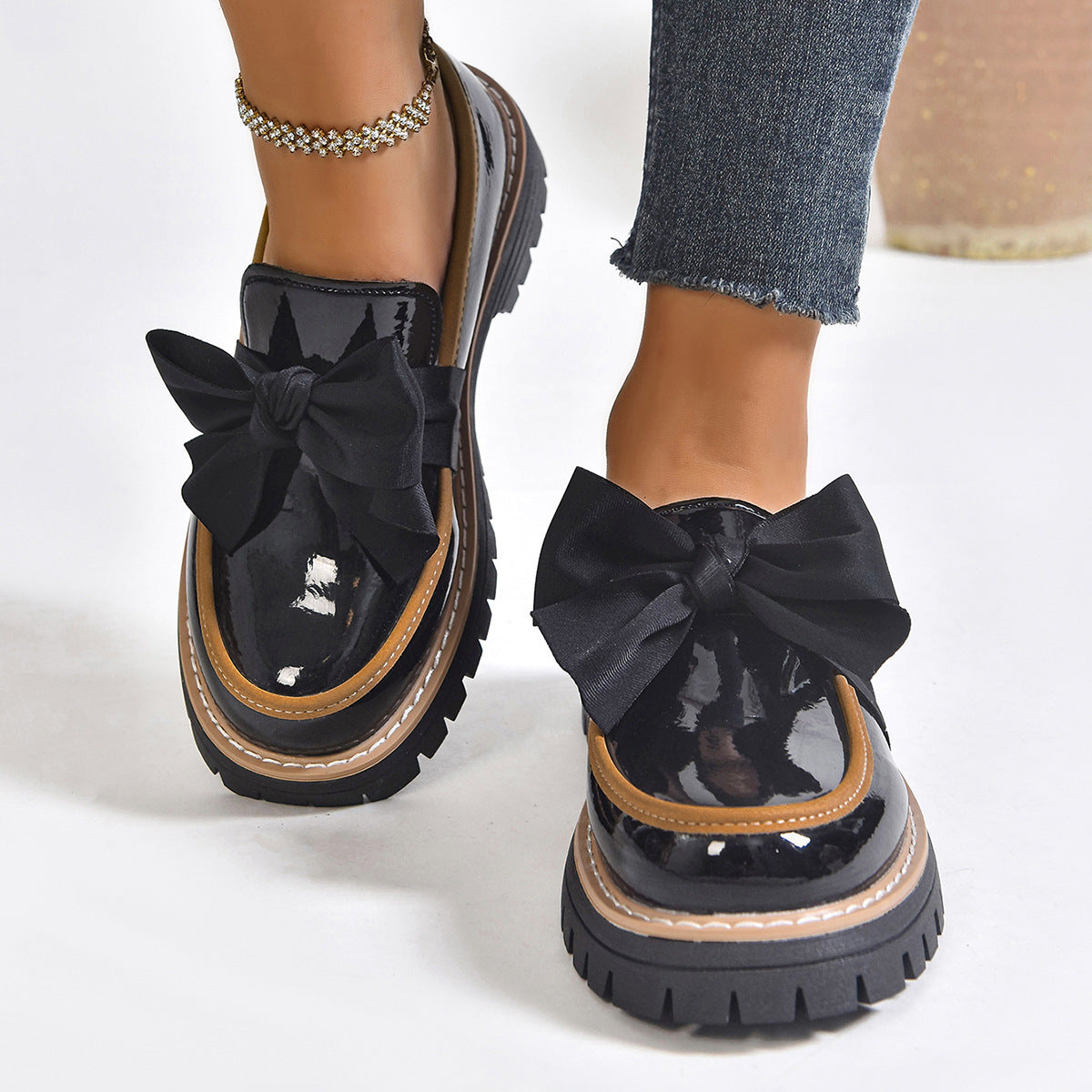 Damen Elegante Mokassins mit dekorativen Schleifen und rutschfester Sohle R&B