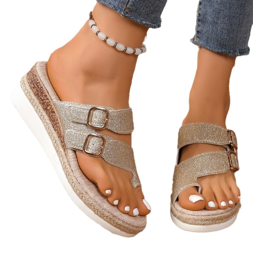 Damen nan komfortable Plateausandale im Espadrille-Stil mit doppeltem verstellbarem Schnallenriemen R&B