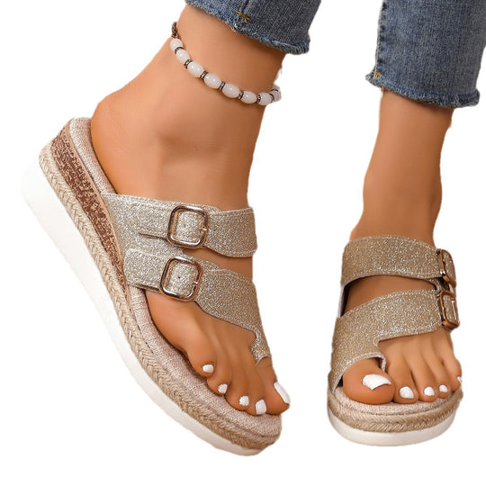 Damen nan komfortable Plateausandale im Espadrille-Stil mit doppeltem verstellbarem Schnallenriemen R&B