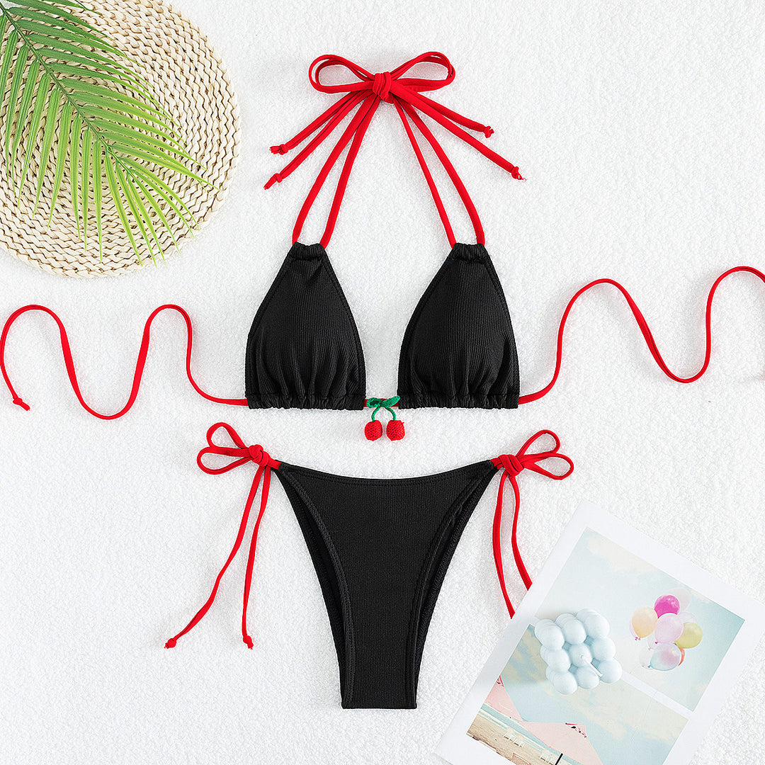 Damen Triangel-Bikini mit verspielten Krawatten und fruchtigem Detail R&B