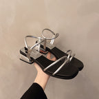 Damen elegante Sandalen mit verziertem Riemendesign und komfortablem Blockabsatz EB