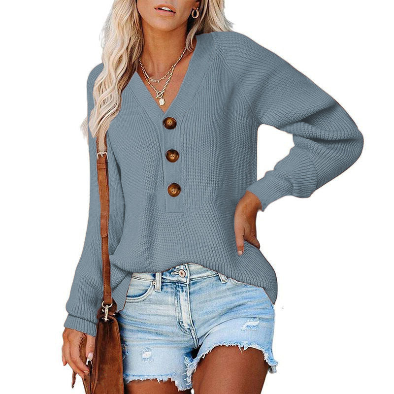 Damen Strickpullover mit vorderem Knopfverschluss und lässigem Schnitt R&B