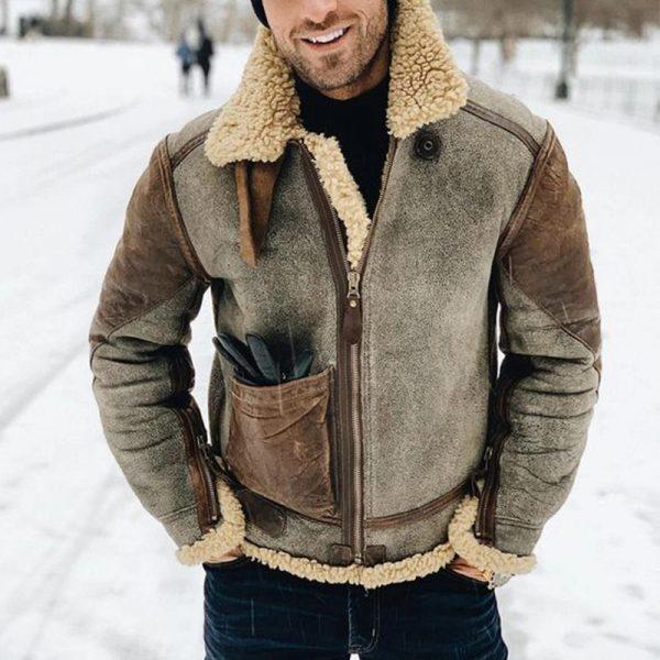 Herren Wool-Lederjacke mit warmem Innenfutter R&B