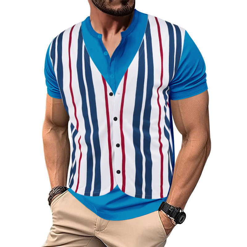 Herren Kurzarm-Henley-Shirt mit gestreiftem Design und modernem Schnitt R&B
