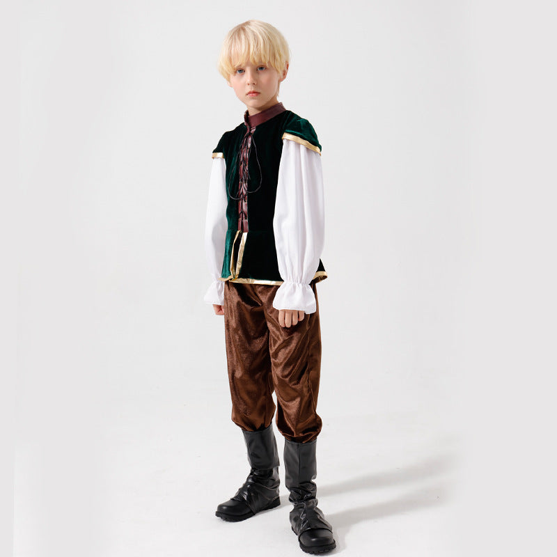 Unisex nan mittelalterliches Kinderkostüm Set mit Samtweste, geraffter Pluderhose und Renaissance-Details R&B